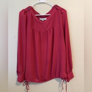LOFT Women’s Blouse Berry Red Long Sleeve Drawstring Hem Size M